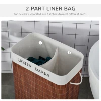 HOMCOM 100L Laundry Basket with Lid String Handles, 2 Section Collapsible Hamper Removable Lining Foldable Water-Resistant Dirty Clothes Storage, Brown(m-6)