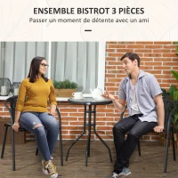 Outsunny Ensemble de jardin salon de jardin en résine tressée 3 pièces 2 fauteuils + 1 table basse plateau en verre trempé(m-4)