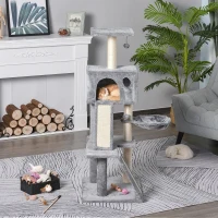 PawHut Arbre à chats multi-équipements griffoirs grattoirs plateformes rampes niche hamac jouets suspendus dim. 60L x 49l x 130H cm gris(m-2)