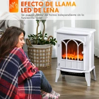HOMCOM Chimenea Eléctrica 1000W/2000W Efecto de Llama Temperatura Ajustable y Protección Sobrecalentamiento para 15-30 ㎡ Blanco(m-4)