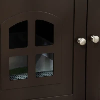 PawHut Casa para Gatos de Madera Mueble Arenero para Gatos 2 en 1 con Armario de Almacenaje Encimera Amplio 2 Puertas con Ventanas y Orificio de Entrada Lateral 80,3x52,6x48,8 cm Café(m-9)