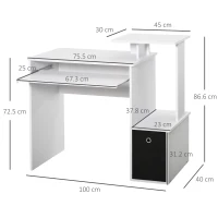 HOMCOM Computer Desk with Sliding Keyboard Tray Storage Drawer Shelf Home Office Workstation White(m-3)