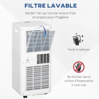 HOMCOM Climatiseur mobile 10000 BTU/H débit d'air 360 m³/h, minuterie 24H et télécommande, capacité max. de 30 m² blanc(m-7)