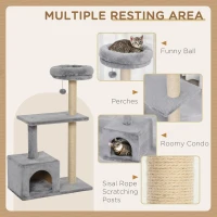 PawHut 96cm Cat Tree for Indoor Cats Condo Sisal Scratching Post Cat Tower Kitten Play House Dangling Ball Activity Center Furniture Grey(m-5)