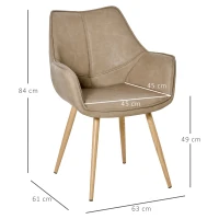 HOMCOM Sedia da Pranzo Moderna con Braccioli e Schienale in Finta Pelle con Gambe in Metallo, 63x61x84 cm, Marrone(m-3)
