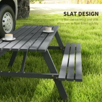 Outsunny 6 Seater Wooden Picnic Table Bench for Outdoor Garden or Patio with Parasol Cutout 150 cm Grey(m-6)