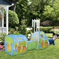 HOMCOM Casa de Juegos para Niños Myores de 3 Años Tienda de Campaña Infantil Diseño 3 en 1 Plegable con Túnel Sistema Pop-up Gran Espacio Divertido Multicolor 230x74x93cm(m-2)