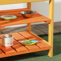 Outsunny Cuisine extérieure cuisine enfant en bois jeu d'imiation avec étagères évier et robinet 58 x 39 x 73 cm multicolore(m-9)