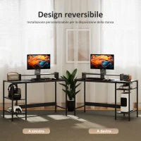 HOMCOM Scrivania PC con Supporto per Monitor e 2 Ripiani Regolabili, in Legno e Acciaio, 120x48x85.5 cm, Nero(m-4)