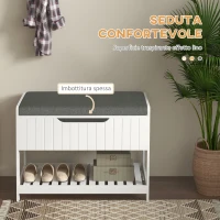 HOMCOM Mobile Appendiabiti a Muro con Panca Scarpiera per Ingresso e Corridoio, 80x20x40 cm, Bianco(m-5)