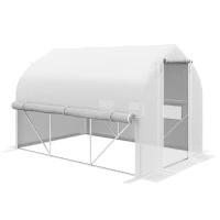 Outsunny 3 x 2(m) Walk-in Polytunnel Greenhouse, Zipped Roll Up Sidewalls, Mesh Door, 6 Mesh Windows, Tunnel Warm House Tent with PE Cover, Complimentary Plant Labels and Gloves, White(m-1)