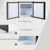 HOMCOM Mini congélateur Température Réglable de -14 à -24°C Compact 35L - étagère Amovible - Porte réversible Classe E - 47 x 44,2 x 48,8 cm - Noir(m-6)