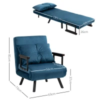 HOMCOM 4-in-1 Velvet-Feel Single Chair Bed, with Pillow - Navy Blue(m-3)