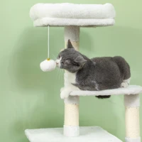 PawHut Rascador para Gatos 126 cm Torre para Gatos con Nidos Plataformas Bolas Colgantes y Postes de Sisal Crema(m-9)