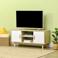 HOMCOM Mueble de TV para Televisores de hasta 55" Mueble con 2 Armarios y 2 Estantes 120x40x55 cm Natural y Blanco(m-2)