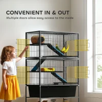 PawHut 5 Levels Rolling Small Animal Cage with Non Slip Ramps, Slide Out 16cm Deep Tray, 88 x 48 x 150.5cm, Dark Grey(m-6)