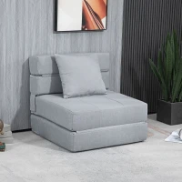 HOMCOM Chauffeuse canapé-lit convertible fauteuil 1 place avec 1 coussin déhoussable, tissu gris clair(m-2)