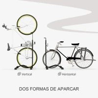SPORTNOW Aparcamiento para Bicicletas Vertical y Horizontal con Ganchos Ajustables para Bicicletas de 24-29 Pulgadas y 700 C Negro(m-4)