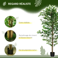 HOMCOM Plante artificielle ficus hauteur 1,80 m tronc branches liane lichen feuilles grand réalisme pot inclus vert(m-4)