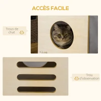 PawHut Niche pour chat 2 niveaux design scandinave avec tissu amovible et 2 coussins - 48 x 37,5 x 60 cm gris et bois naturel(m-7)