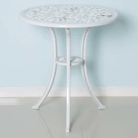 Outsunny 3 Pieces Antique Garden Bistro Set for 2, Cast Aluminium Garden Furniture Set with Umbrella Hole, White(m-6)