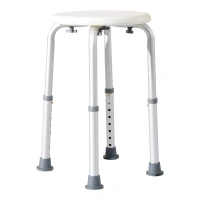 HOMCOM Sgabello da Doccia per Anziani con Ausilio Rotondo, Sedia da Bagno per Disabili con Altezza Regolabile 8 Posizioni, Piedini Antiscivolo, in Alluminio e PE, Bianco(m-10)