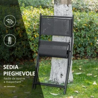 Outsunny Set da Giardino da 3 Pezzi con 2 Sedie Pieghevoli e Tavolino in Vetro Temperato per Esterni, Nero(m-4)