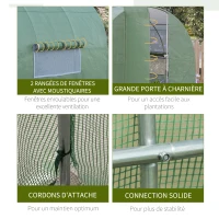 Outsunny Serre de Jardin Tunnel 6 m² Acier galvanisé renforcé diamètre 2,5 cm + PE Haute densité fenêtres Porte Vert(m-6)