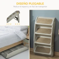 PawHut Escalón para Perros Gatos Portátil con Alfombras Antideslizantes para Cama Sofá Carga 20 kg 62x38x49,5 cm Gris(m-4)