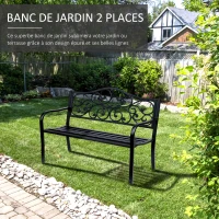 Outsunny Banc de jardin 3 places terrasse Style Cosy Chic 127L x 60l x 85H cm métal époxy anticorrosion Noir(m-4)