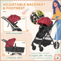 HOMCOM Foldable Baby Stoller, with Reclining Backrest, Adjustable Canopy, for Ages 0-36 Months - Red(m-5)