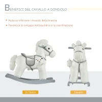 HOMCOM Cavallo a Dondolo per Bambini in Peluche e Legno con Suoni e Orsetto Incluso, per Bimbi da 18-36 Mesi, 65x26x55cm, Bianco(m-5)