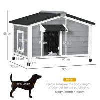 PawHut Wooden Dog Kennel for Outside, for Medium Dogs, 65H x 97L x 72Wcm, Grey(m-3)