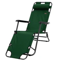 Outsunny 2 in 1 Sun Lounger Folding Reclining Chair Garden Outdoor Camping Adjustable Back with Pillow, Green(m-11)