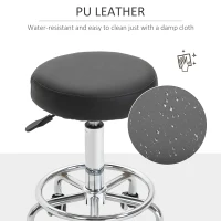Vinsetto Round Rolling Stool, PU Leather Height Adjustable Stool Chair with Wheels and Swivel Seat for Salon, Massage, Spa, Home Kitchen, Black(m-6)