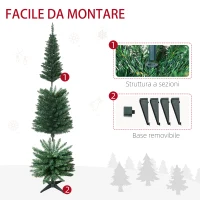 HOMCOM Albero di Natale Slim Artificiale 180 cm con Rami Realistici, Albero di Natale Alto e Stretto con Base Pieghevole, Verde(m-7)