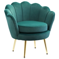 HOMCOM Fauteuil salon fauteuil en velours fauteuil coquillage avec pieds en métal doré pour chambre à coucher, vert foncé