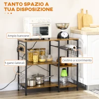 HOMCOM Mobile da Cucina a 3 ripiani in Truciolato con Presa di corrente, Porta USB e Cestino, 90x40x83cm(m-6)