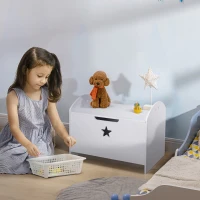 HOMCOM Kids Wooden Toy Box Organizer Children's Toy Storage with Lid Safety Hinge Side Handle Playroom Furniture White(m-2)