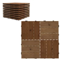 Outsunny 9 Pcs Garden Decking Tiles Wooden Outdoor Flooring Tiles for Patio, Balcony, Terrace, Hot Tub, Brown(m-1)