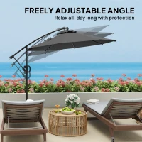 Outsunny 3(m) Garden Cantilever Parasol with Cover and Wind Protection Strap, Round Overhanging Umbrella with Crank Handle and Tilt, Banana Patio Umbrella for Outdoor Sun Shade, UPF50+, Grey(m-6)