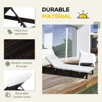 Outsunny Rattan Sun Lounger, 5-Level Adjustable Garden Lounger Recliner with Cushion and Headrest, Outdoor Reclining Sunbed, Steel Frame Garden Chair for Patio, Beach, Terrace, Cream White(m-5)