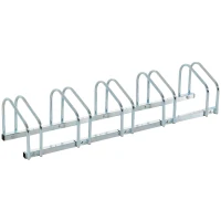 HOMCOM Aparcamiento para 5 Bicicletas Estacionamiento para Aparcar Bicicletas para Interior y Exterior 145x33x27cm Plata(m-10)