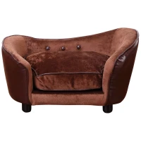 PawHut Dog Sofa Bed for XS-Sized Dogs, Pet Couch with Removable Soft Cushion, Cat Sofa Lounge with Back Pocket, Thick Sponge, Wooden Frame(m-1)