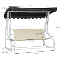 Outsunny Balancelle de jardin 2 places convertible grand confort toit inclinaison réglable coussin plateaux porte-gobelets métal polyester noir(m-3)