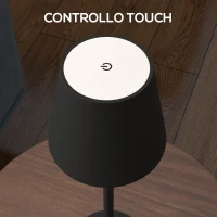 HOMCOM Lampada da Tavolo Portatile in Acrilico e Metallo da 3600mAh con Cavo di Ricarica, Ø11.2x36.5 cm, Nero(m-7)