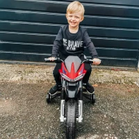 HOMCOM Moto électrique pour Enfants de 3-6 ans 25 W 6 V 3 Km/h Effets Lumineux et sonores roulettes Amovibles Charge max. 30 kg Rouge(m-8)