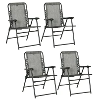 Outsunny  Pieces Patio Folding Chair Set, Outdoor Portable Loungers for Camping Pool Beach Deck, Lawn Chairs with Armrest Steel Frame, Mixed Grey(m-1)