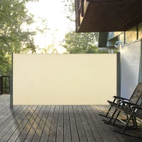 Outsunny Retractable Sun Side Awning Screen Fence Patio Garden Wall Balcony Screening Panel Outdoor Blind Privacy Divider (3x1.6M, Cream White)(m-10)