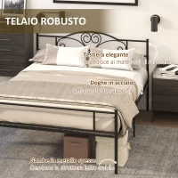 HOMCOM Struttura Letto Matrimoniale in Acciaio con Doghe Integrate, Testiera e Pediera, 160x200cm(m-5)